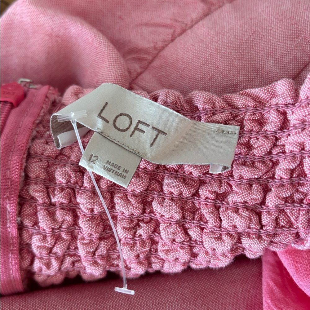 LOFT Linen Blend Tie Front Pink Jumpsuit size 12. - Picture 12 of 12